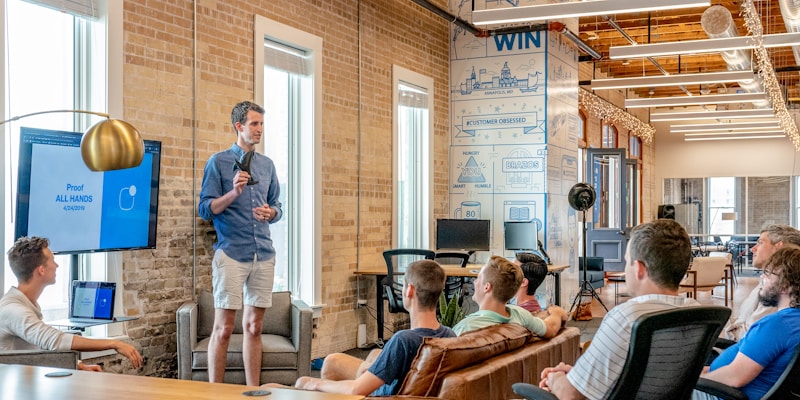 Team collaborating in a modern office